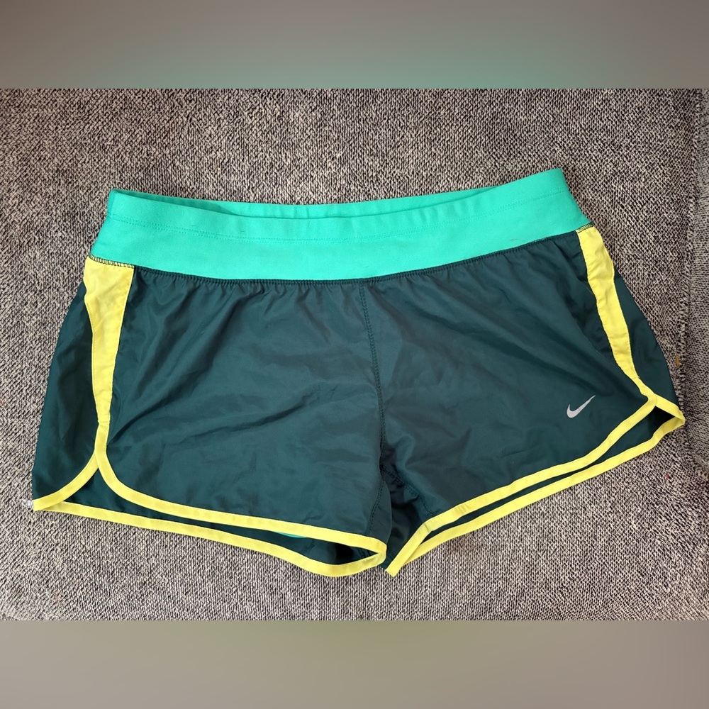 Nike Women's Green and Yellow Athletic Shorts